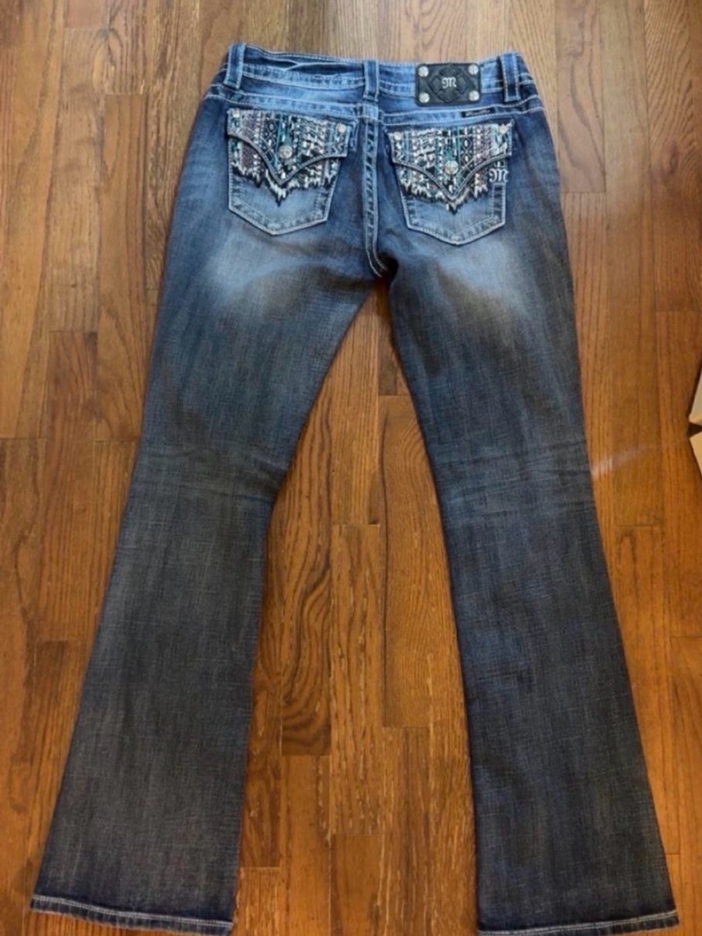 Miss Me Dark Blue Bootcut Jeans with Embellished Back Pockets